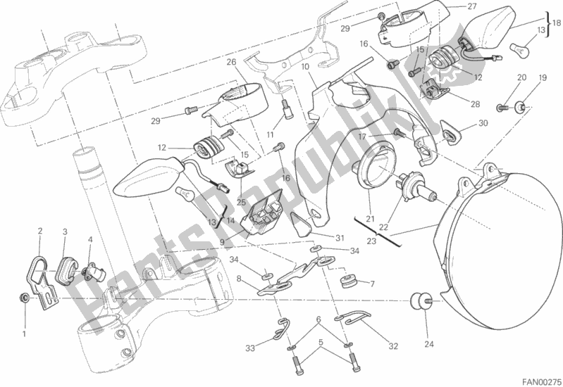 Todas as partes de Farol do Ducati Monster 821 Stripes USA 2016